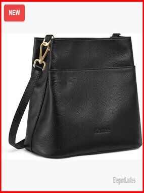 Genuine Leather Shoulder Tote with 2 Detachable Straps, Bucket Bag